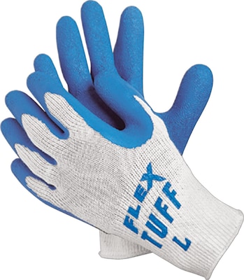 Memphis Gloves® Flex-Tuff® Coated Gloves, Cotton, Knit-Wrist Cuff, M Size, White/Blue, 12 PRS