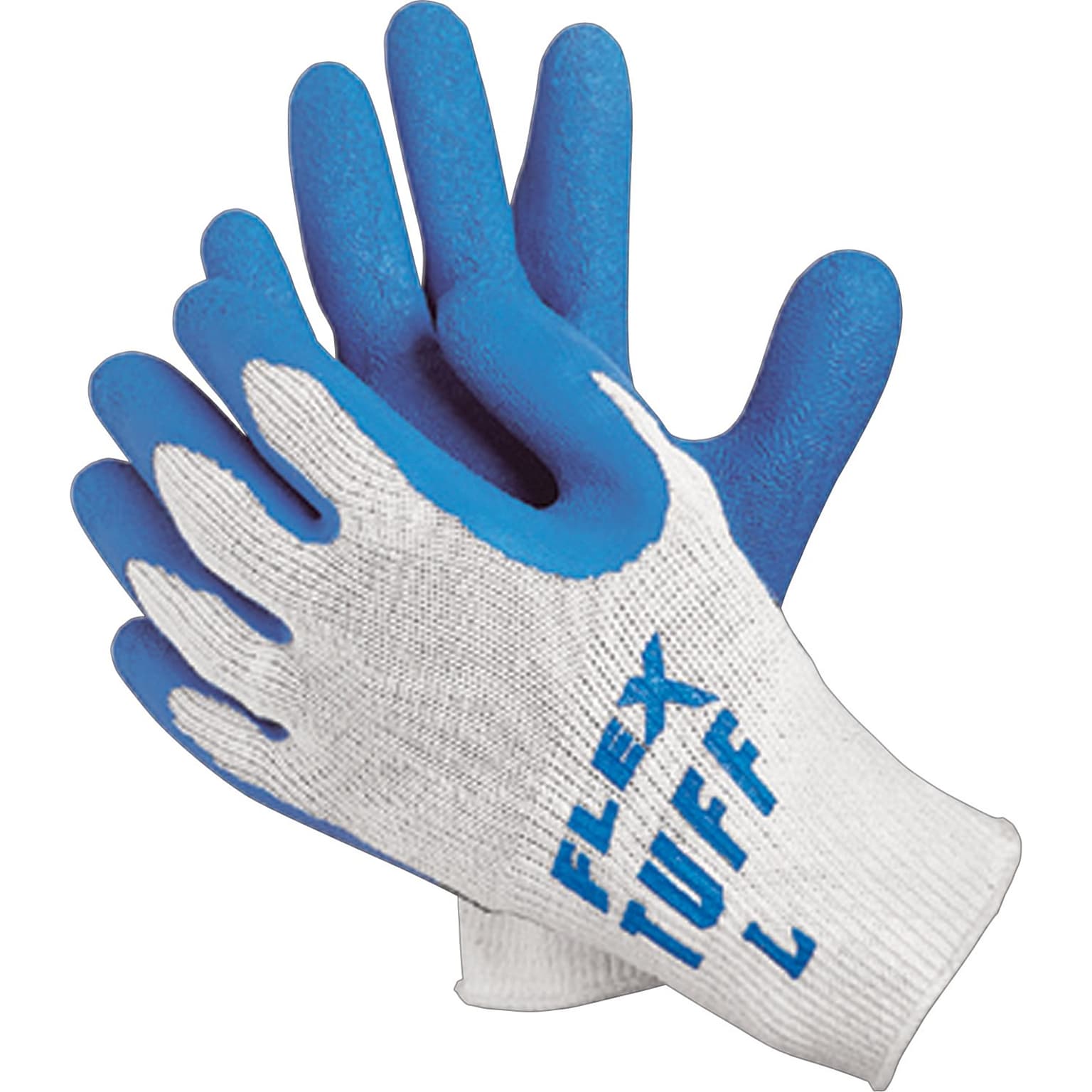 Memphis Gloves® Flex-Tuff® Coated Gloves, Cotton, Knit-Wrist Cuff, L Size, White/Blue, 12 PRS