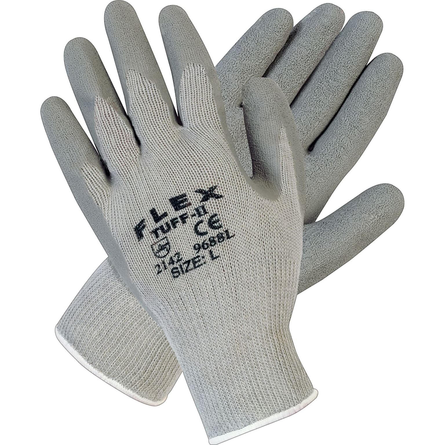 MCR Safety Memphis Flex Tuff II Palm and Fingertip Coated Gloves, Cotton Polyester Blend Shell, Small, Gray, 12/Pair (9688S)