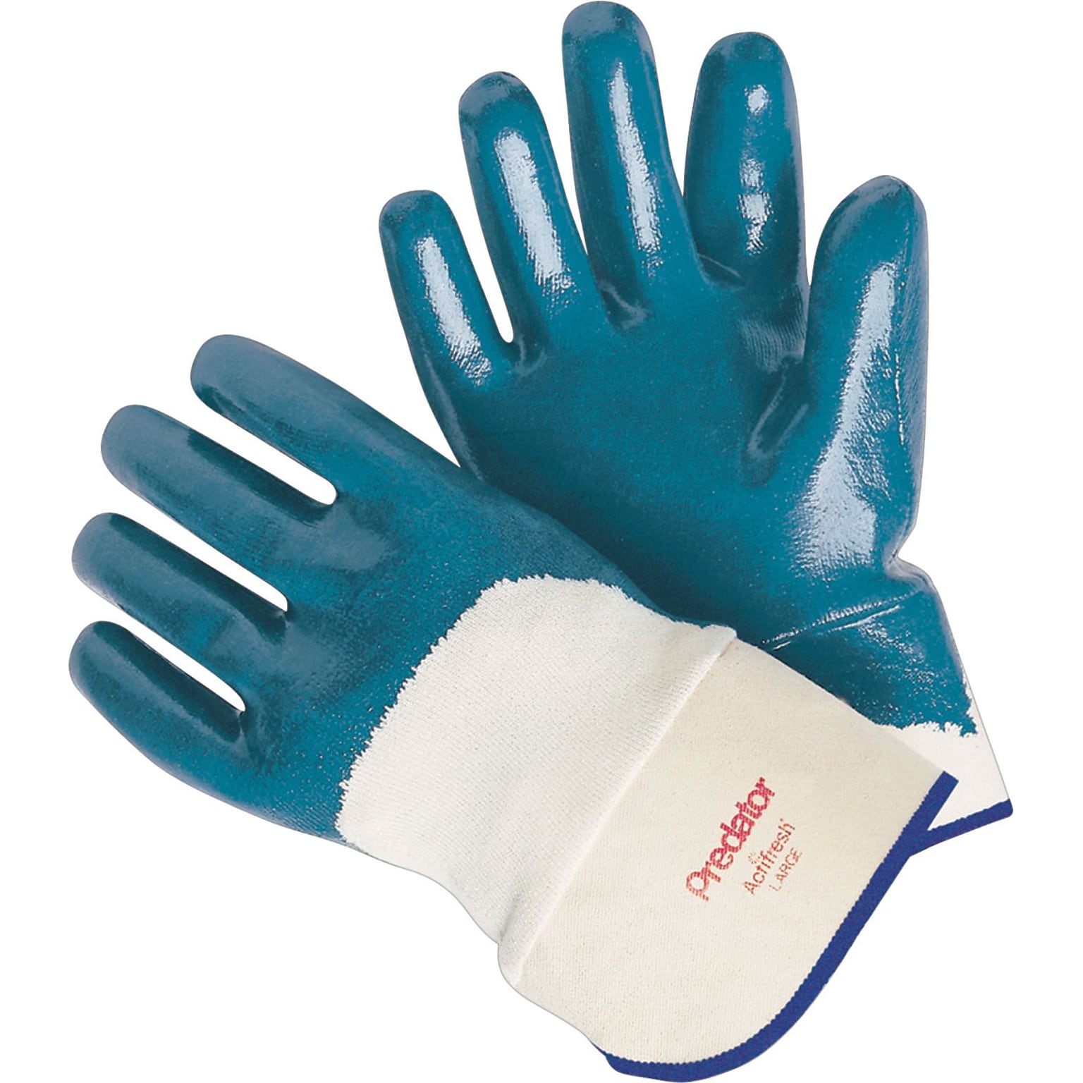 Memphis Gloves Predator Palm Coated Gloves, Nitrile, Lined Safety Cuff, L Size, Blue, 12 Pair/Box (9760L)