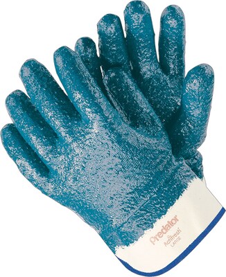 Memphis Gloves® Predator® Fully Coated Gloves, Nitrile, Lined Safety Cuff, Large, Blue, 12 Pair/Box