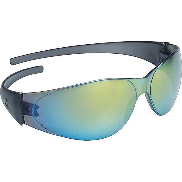 MCR Safety® Crews Safety Glasses, Flexible Bayonet Temples, Anti-Scratch, UV, Rainbow-Mirror, Black