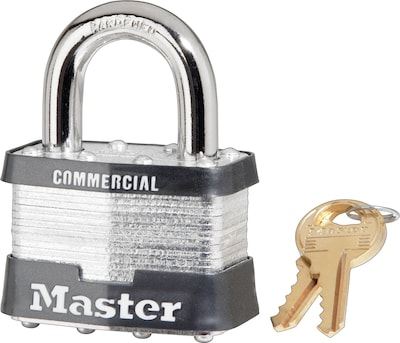Master Lock® Tumbler Padlocks, 4 Pin, Laminated Steel, Keyed Different, 4/Box