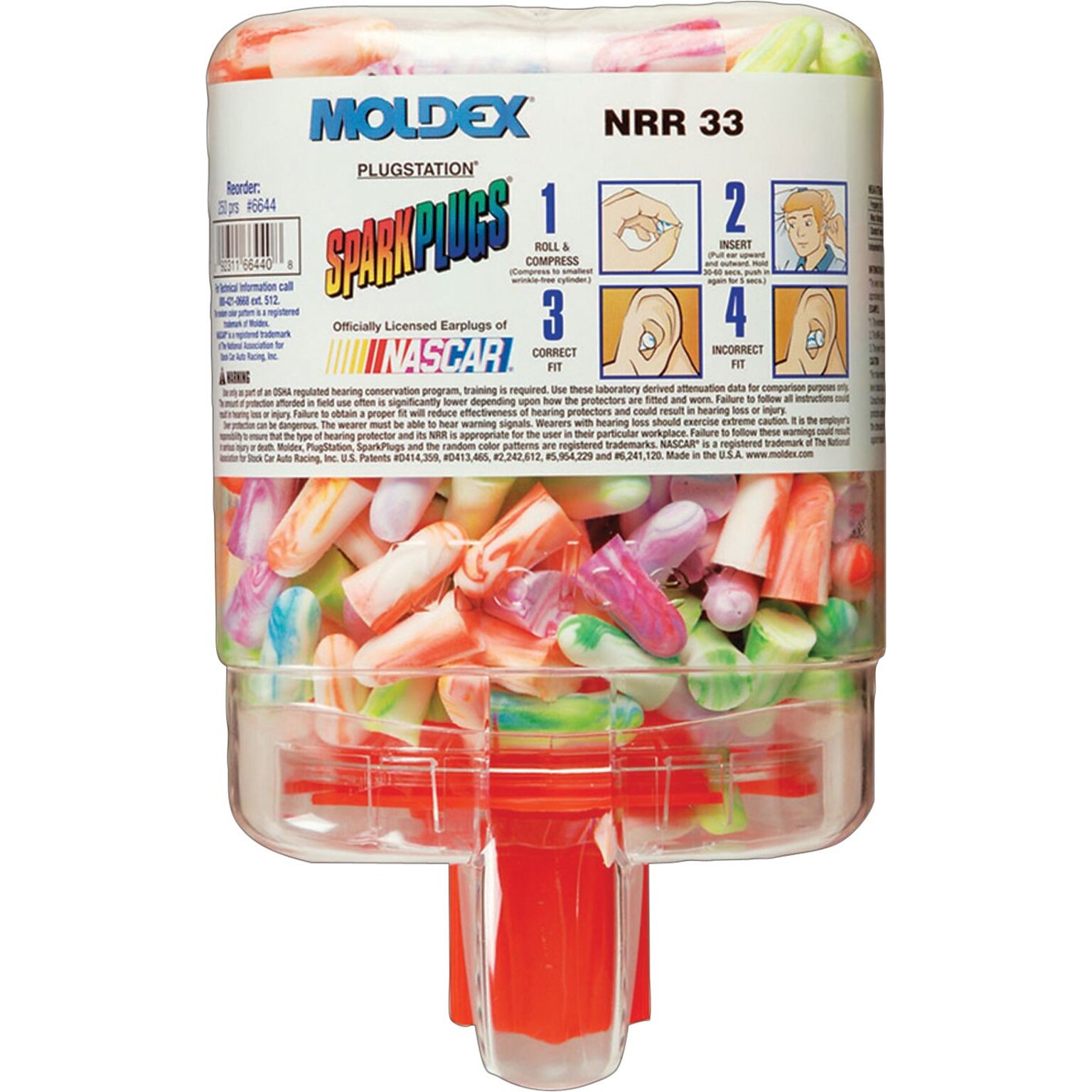 Moldex PlugStation Earplug Uncorded Dispensers, NRR 33 dB, Assorted, 250/Box (6644)