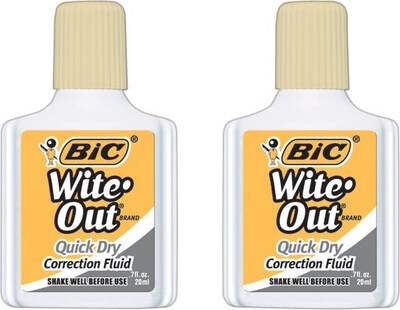 BIC® Wite-Out® Brand Correction Fluids, Quick Dry, Buff, 2/Pack