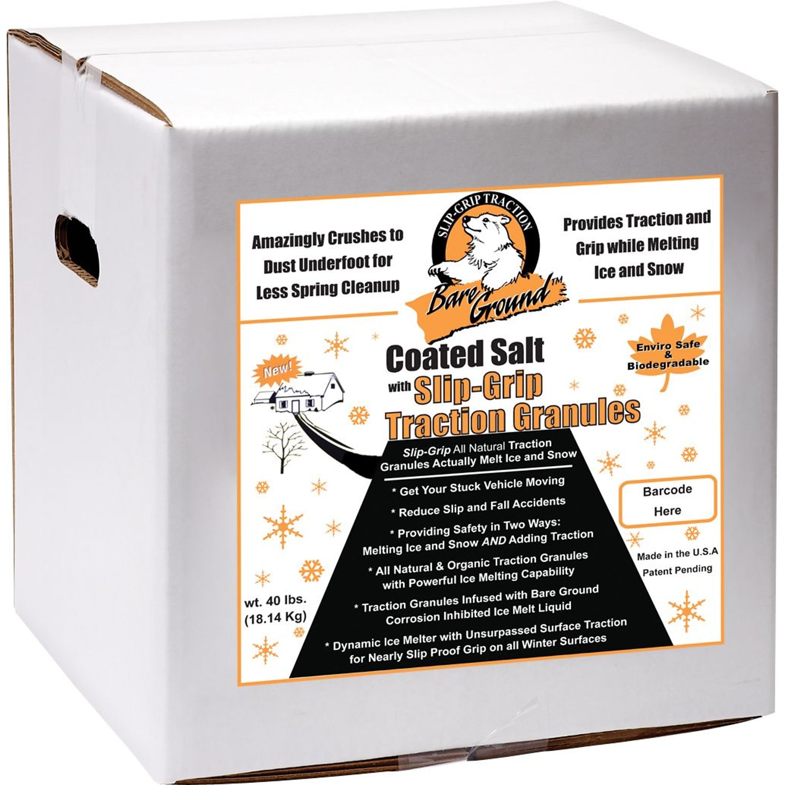 Bare Ground Pet-Friendly Coated Salt/Traction Granules Ice Melt, 40 lbs./Box (CSSLGP-40)