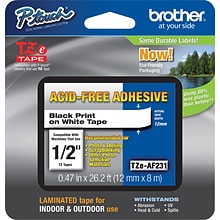 Brother P-touch TZe-AF231 Laminated Acid Free / Photo Safe Label Maker Tape, 1/2 x 26-2/10, Black