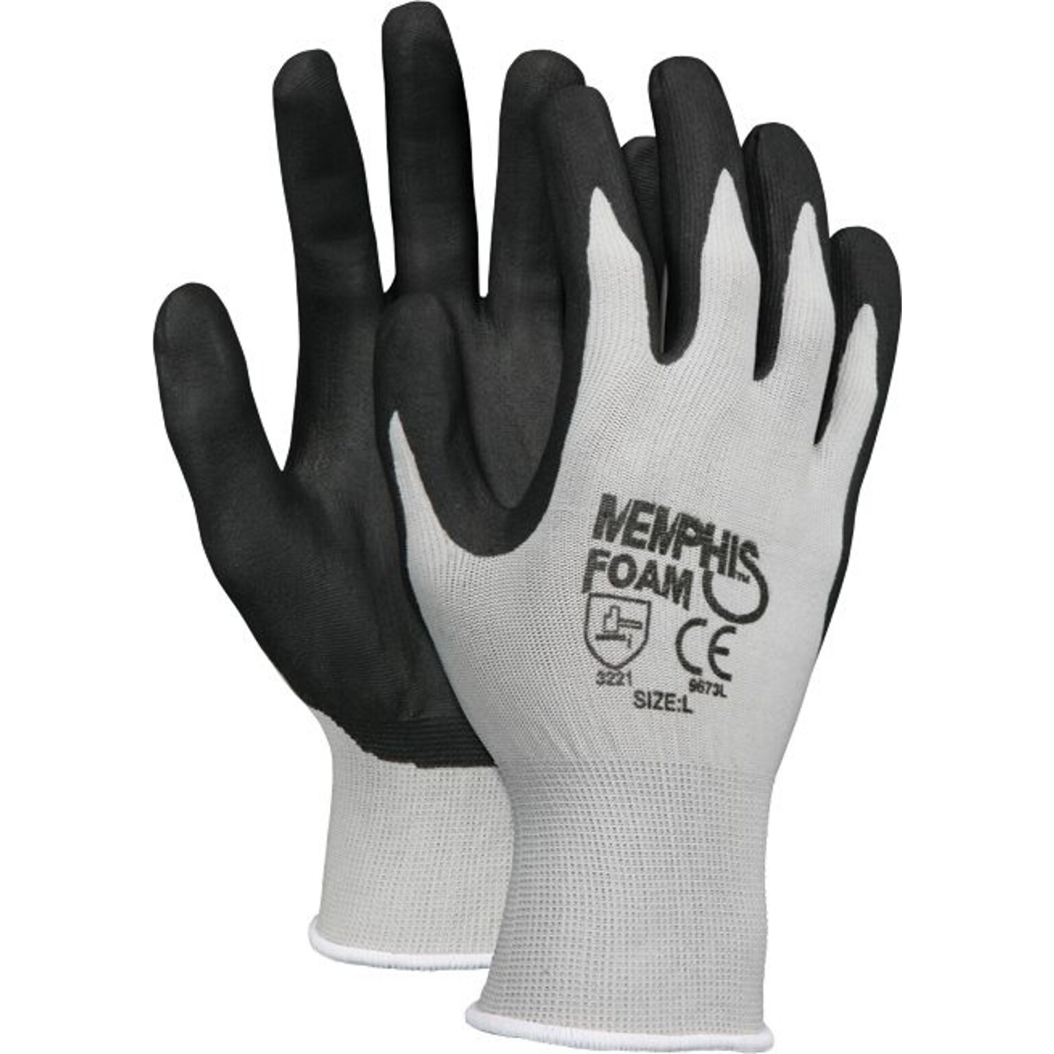 Memphis Economy Foam Nitrile Gloves, X-Large, Gray/Black, 12 Pairs