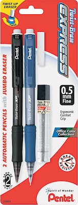Pentel Twist-Erase EXPRESS Mechanical Pencil, 0.5mm, #2 Medium Lead, 2/Pack (QE415LEBP2)