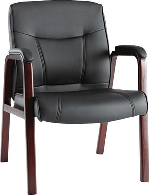 Alera® Madaris Soft-Touch Leather Guest Chair With Wood Trim Legs, Mahogany/Black