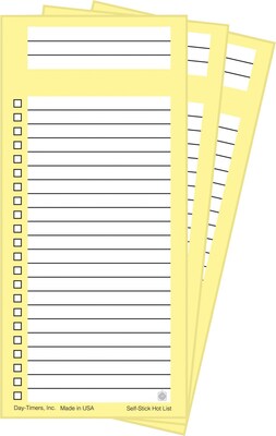 Day-Timer® Self-Stick Hot List, Yellow, 3/Pack