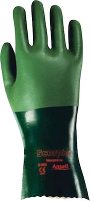 Ansell® Scorpio® Neoprene Coated Gloves, Interlock Knit, Gauntlet Cuff, Size 9, Green, 12 Pair/Box