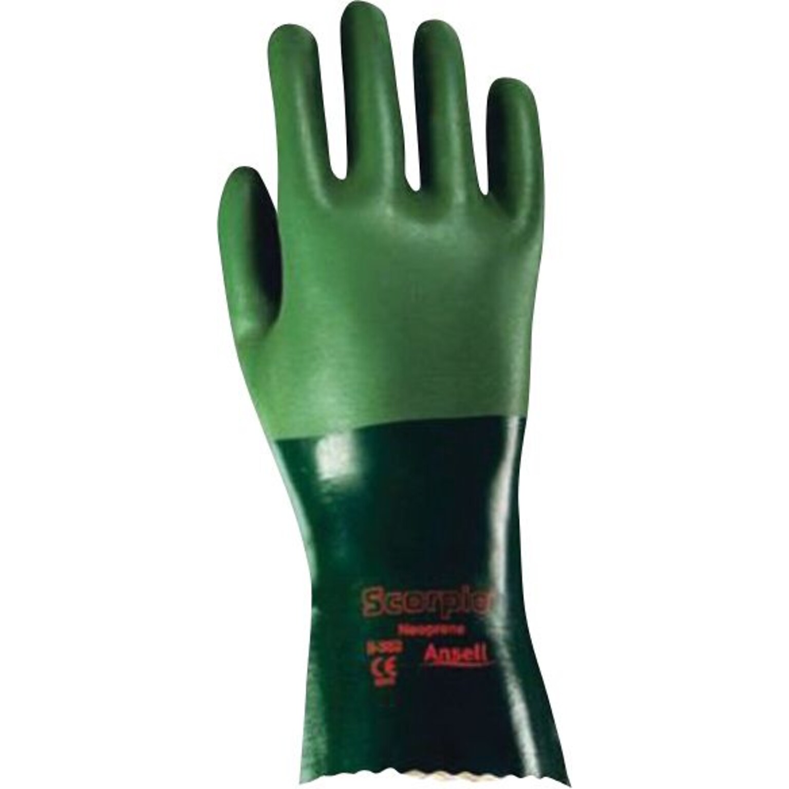 Ansell® Scorpio® Neoprene Coated Gloves, Interlock Knit, Gauntlet Cuff, Size 10, Green, 12 Pair/Box