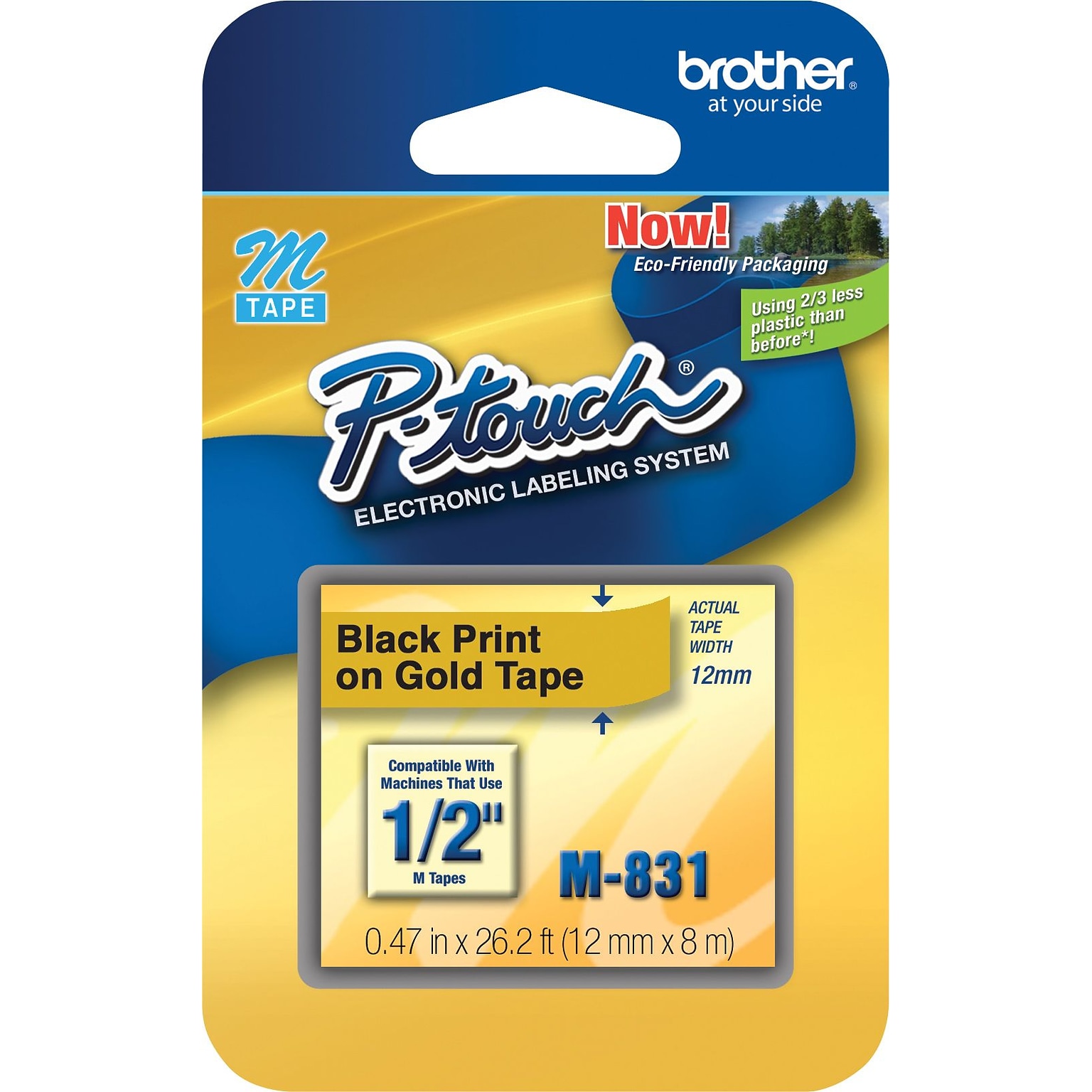 Brother P-touch M-831 Label Maker Tape, 1/2 x 26-2/10, Black on Gold (M-831)