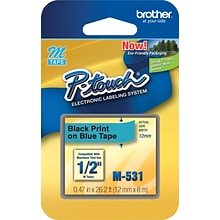 Brother P-touch M-531 Label Maker Tape, 1/2 x 26-2/10, Black on Blue (M-531)