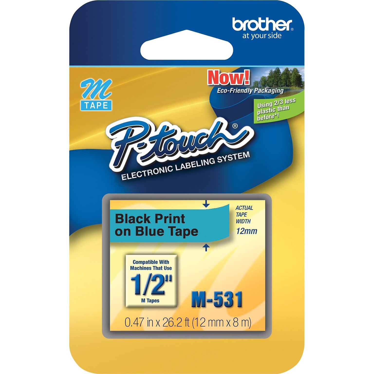 Brother P-touch M-531 Label Maker Tape, 1/2 x 26-2/10, Black on Blue (M-531)