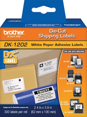 Brother DK-1202 Label Printer Labels, 2.4 x 3.9, White, Labels/Roll, 3 Rolls/Box (DK-12023PK)