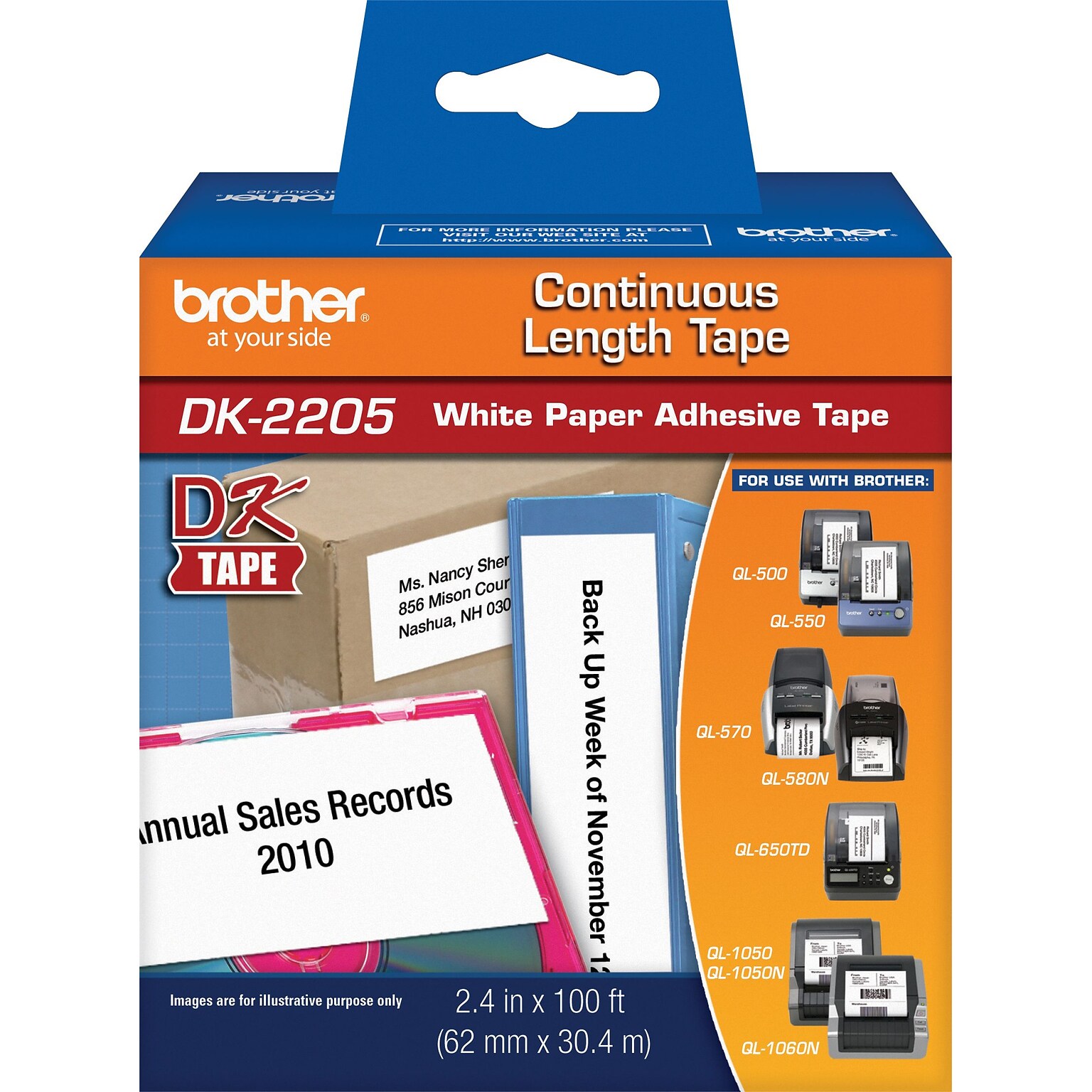 Brother DK-2205 Wide Width Continuous Paper Labels, 2-4/10 x 100, Black on White (DK-2205)