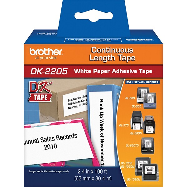 Brother Genuine DK-2205 Label Printer Labels, 2.4W, Black On White