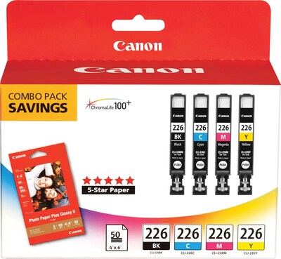 Canon 226 Black/Cyan/Magenta/Yellow Standar Yield Ink Cartridge with Photo Paper, 4/Pack (4546B007)