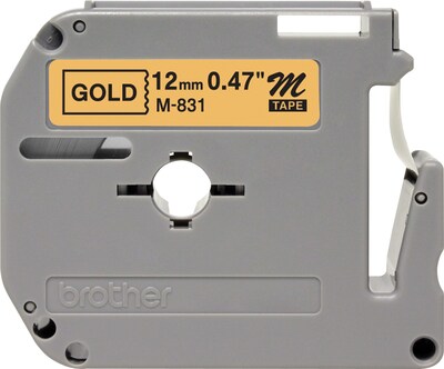 Brother P-touch M-831 Label Maker Tape, 1/2" x 26-2/10', Black on Gold (M-831)