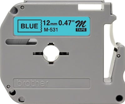 Brother P-touch M-531 Label Maker Tape, 1/2" x 26-2/10', Black on Blue (M-531)