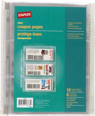 3 Pocket, Heavy-Duty Coupon Pages, Clear, 5 x 8 10/Pack (41178)