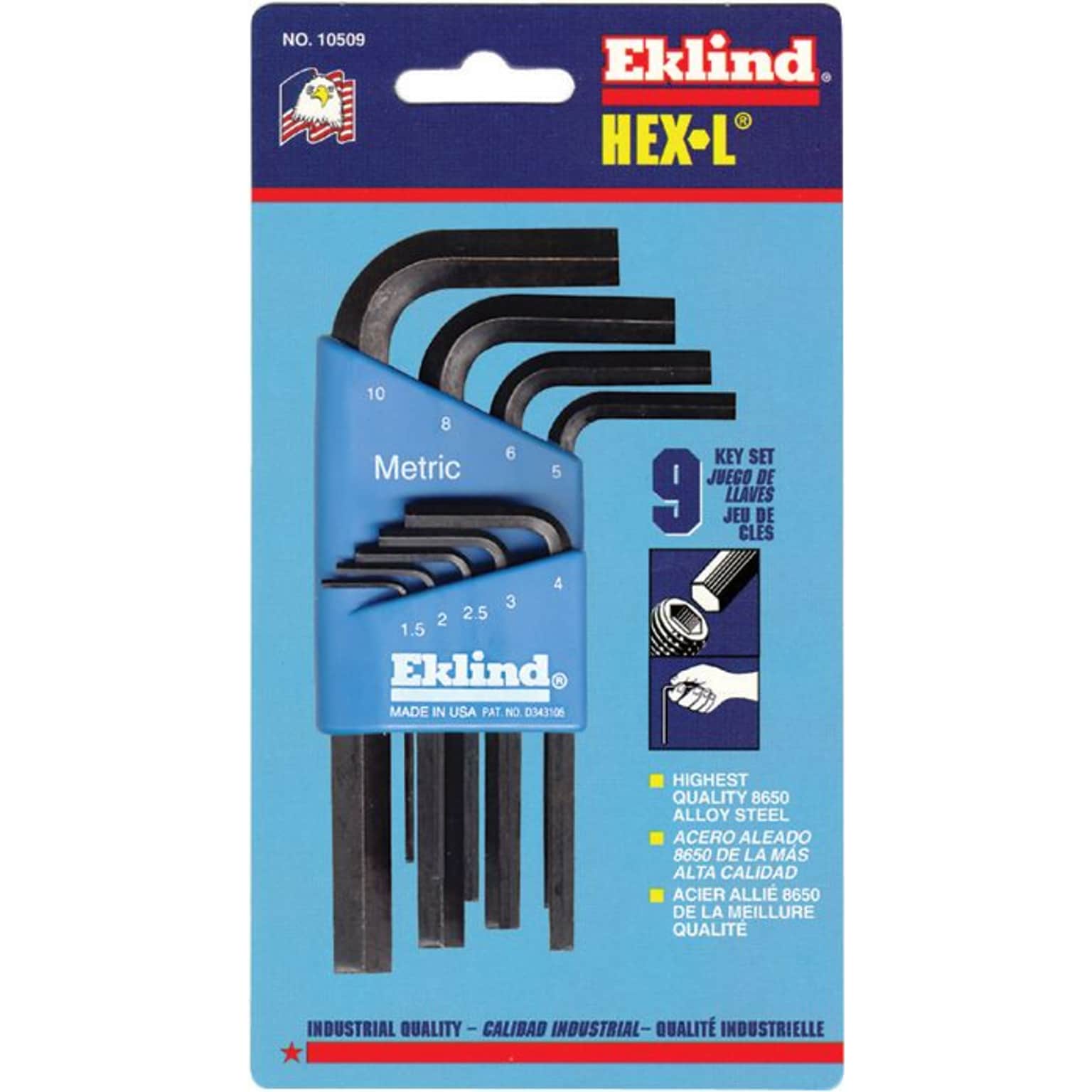 Eklind® Hex-L® Key Sets, Long Arm Metric L-Wrench, 9 piece