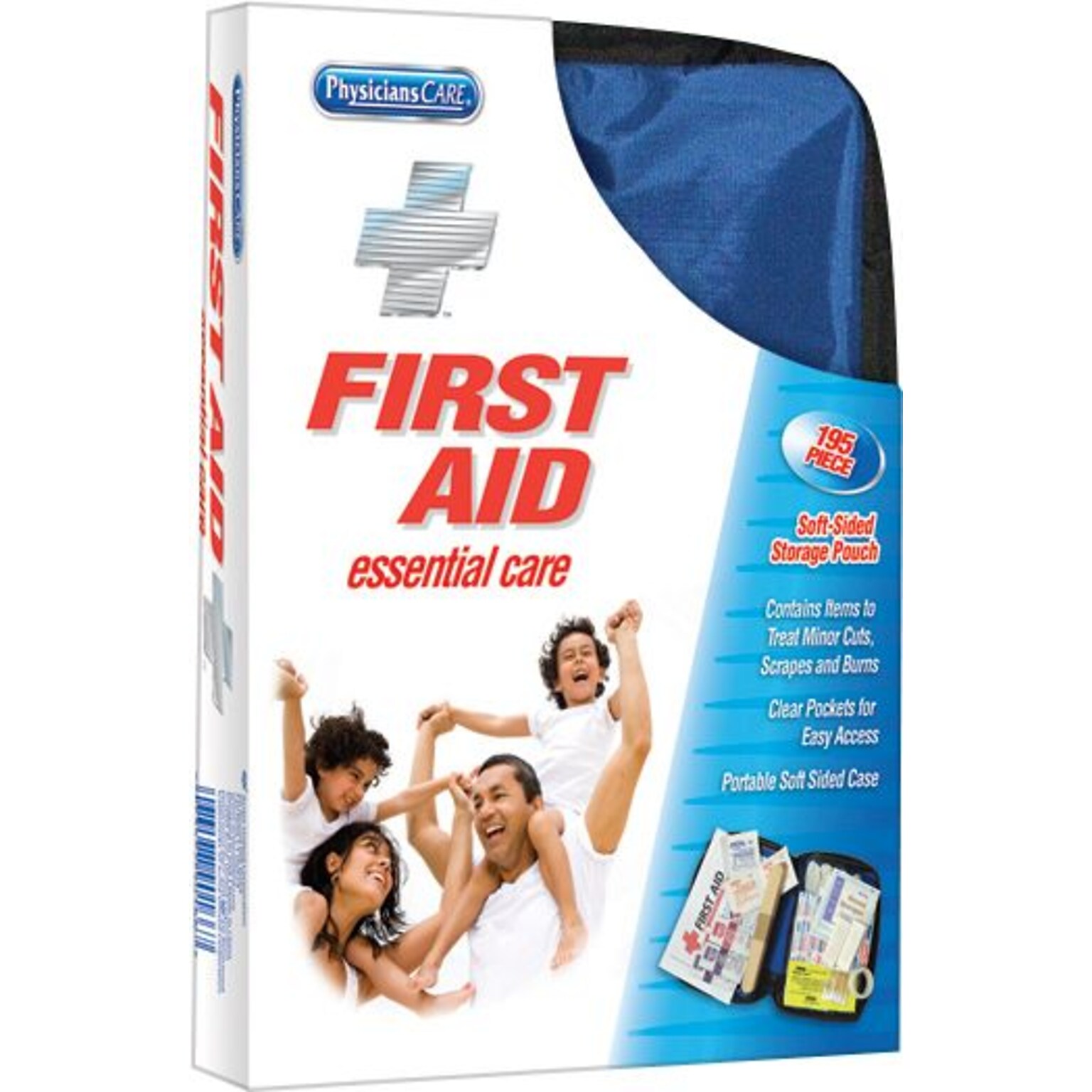 PhysiciansCare Essential Care Soft Sided First Aid Kit, 25 People, 195 Pieces, Blue (90167)