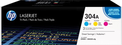 HP 304A Cyan/Magenta/Yellow Standard Yield Toner Cartridge, 3/Pack (CF340A)