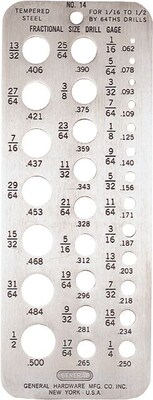 General® Tools Drill Gage, 1/16-1/2-inch