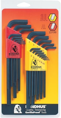Bondhus® 22 Pieces Long Length Combination Hex Key Set, 0.05-3/8 Inches, 1.5-10 mm