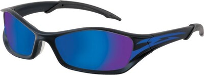 MCR Safety ANSI Z87.1 Tribal® Tattoo Safety Glasses, Blue Diamond Mirror/Blue Tattoo