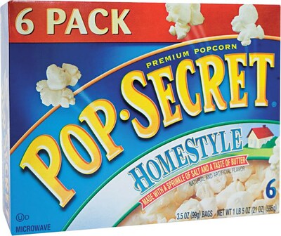 Pop Secret Microwave Popcorn, Homestyle, 3.5 oz. Bags, 6 Bags/Box