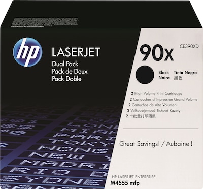 HP 90X Black High Yield Toner Cartridge, 2/Pack (CE390XD)