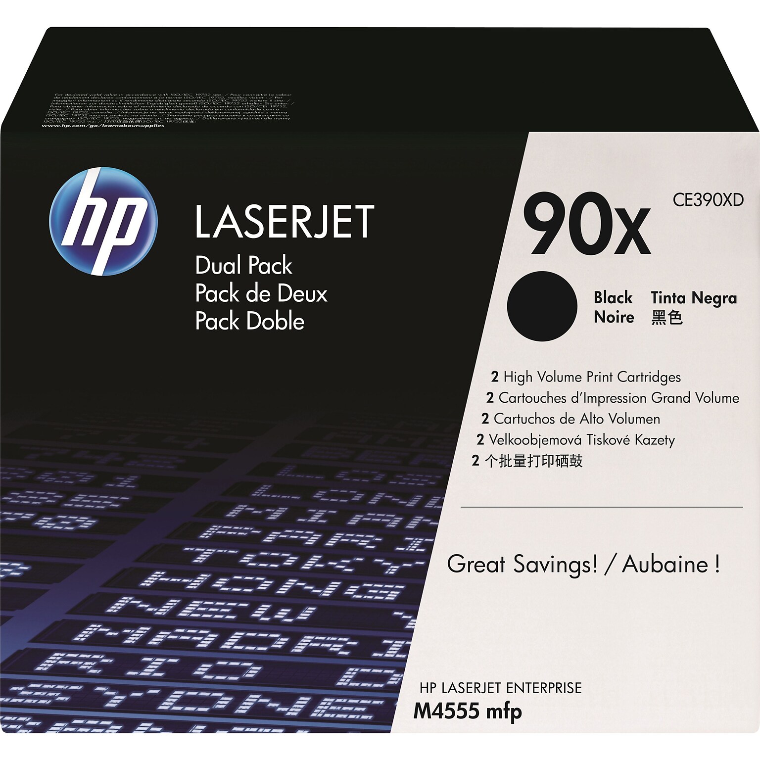 HP 90X Black High Yield Toner Cartridge, 2/Pack (CE390XD)
