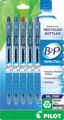 Pilot B2P Bottle 2 Pen Retractable Ballpoint Pens, Medium Point, Assorted Ink, 5/Pack (32814)