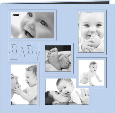 Pioneer Collage Frame Sewn Embossed Cover Postbound Album, Blue/Baby,  12 X 12