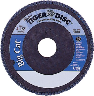 Weiler® Big Cat® High Density Flat Style Flap Discs, 40 Grit, 4-1/2, 7/8 Arbor Diameter, Type 27