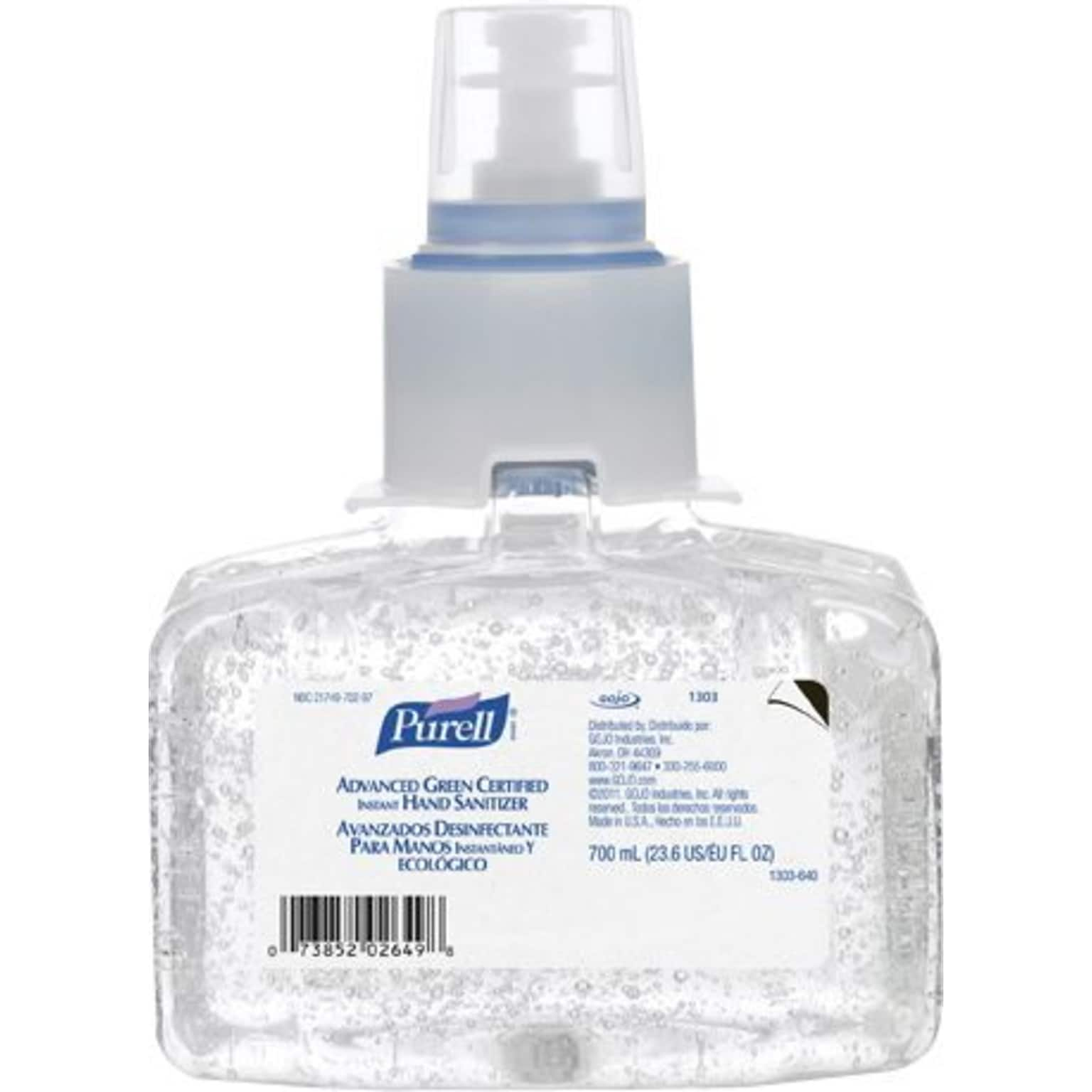 Purell Advanced Green Certified Gel Hand Sanitizer Refill for LTX-7 Dispensr, 700 mL, 3/CT (1303-03)