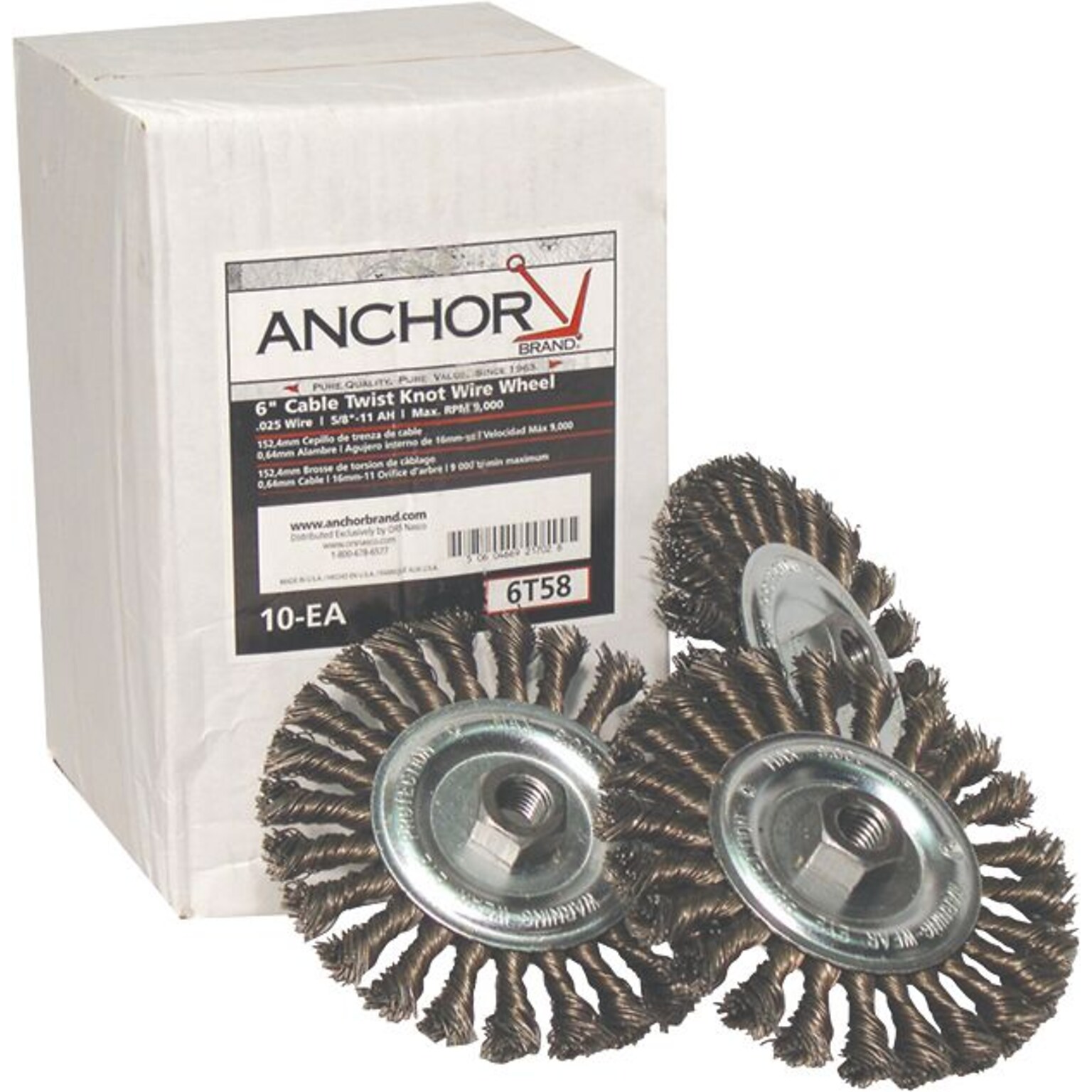 Anchor Brand  Standard Twist Knot Wheel, Carbon Steel, Knot Wire Size 0.0230, 6 Diam.