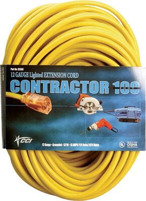 CCI® PVC Jacket SJTW Outdoor Extension Cord, 10/3 AWG, 100 ft (L)
