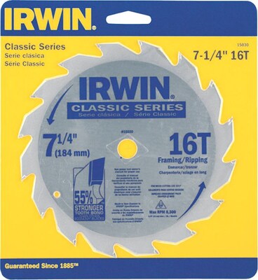 Irwin® Tools Carbide-Tipped Circular Saw Blade, Trim & Finish, 7-1/4, 40 TPI