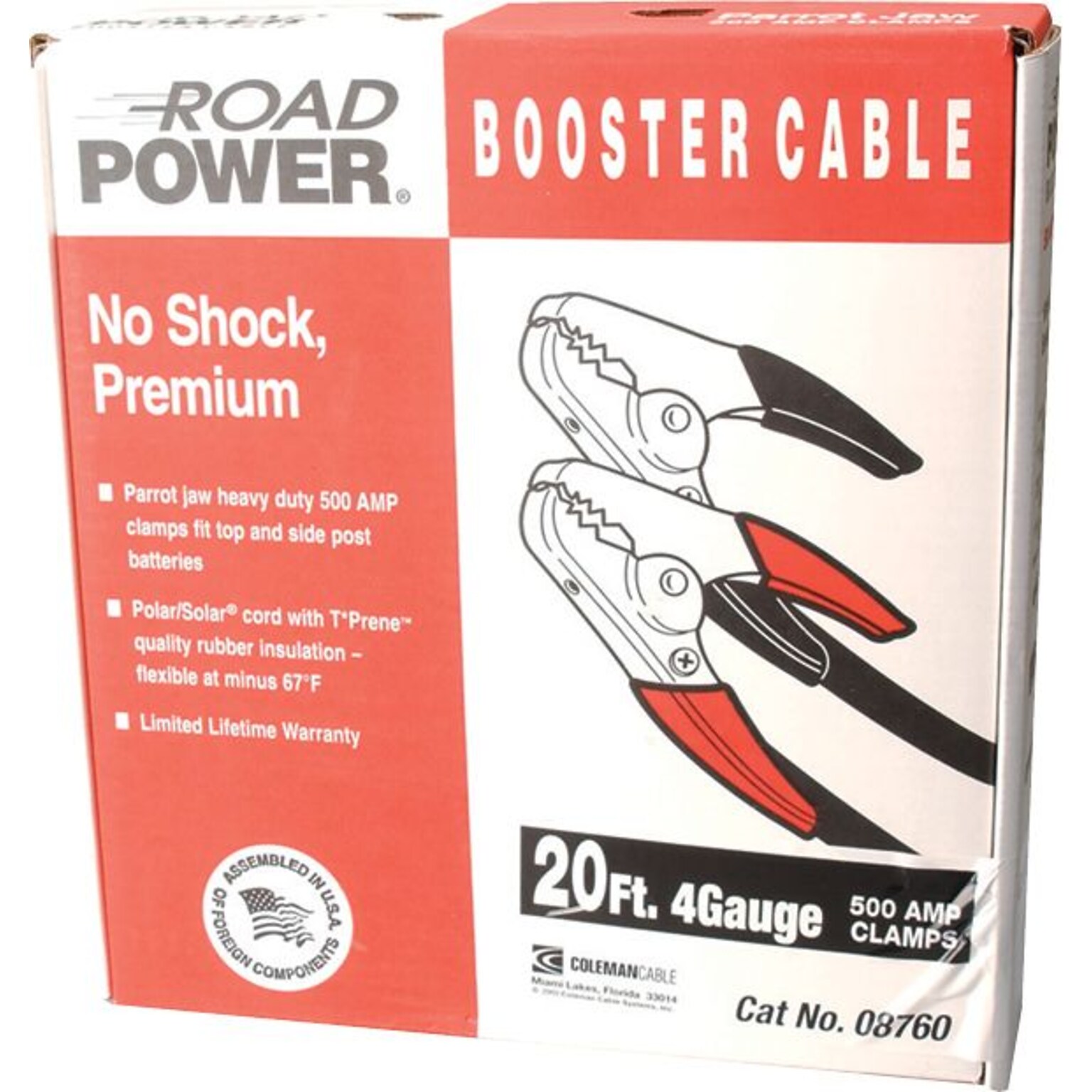 CCI® Black TPE Jacket Automotive Booster Cable With Parrot Jaw Clamp, 500 A (172-08760)