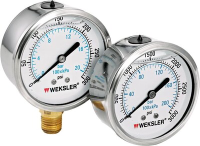 Weksler® Liquid Filled Gauges w/Stainless Steel Case, Range 0 - 5000 psi, 0/350 bar