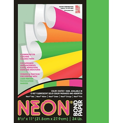 Pacon Neon Paper, 8-1/2 x 11, Green, 100 Sheets/Pack (104317)