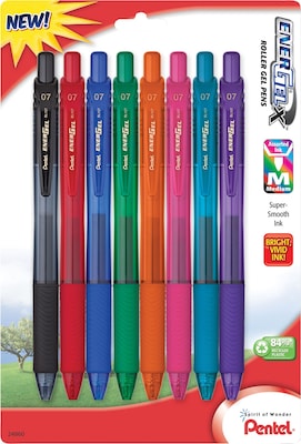 Pentel  EnerGel-X RollerGel Retractable Gel Pens, Medium Point, Assorted Ink Colors, 8/Pack (BL107CR