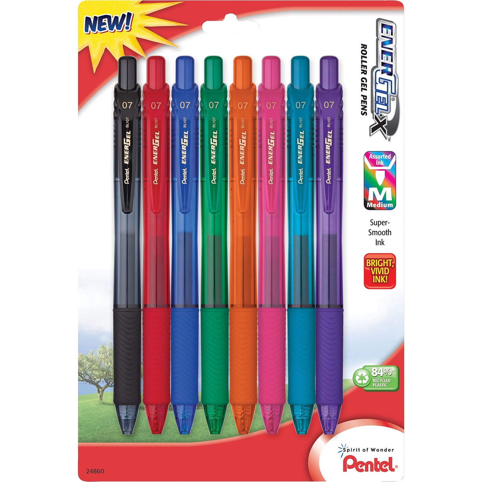 Pentel  EnerGel-X RollerGel Retractable Gel Pens, Medium Point, Assorted Ink Colors, 8/Pack (BL107CRBP8M)