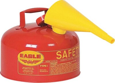 Eagle Type I Galvanized Steel Red Safety Can With Funnel, 11.25 in (OD) x 9.5 in (H), 2 Gallon
