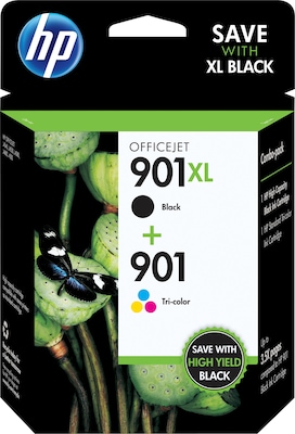 HP 901XL/901 Black High Yield and Tri-Color Standard Yield Ink Cartridge, 2/Pack (CZ722FN#140)